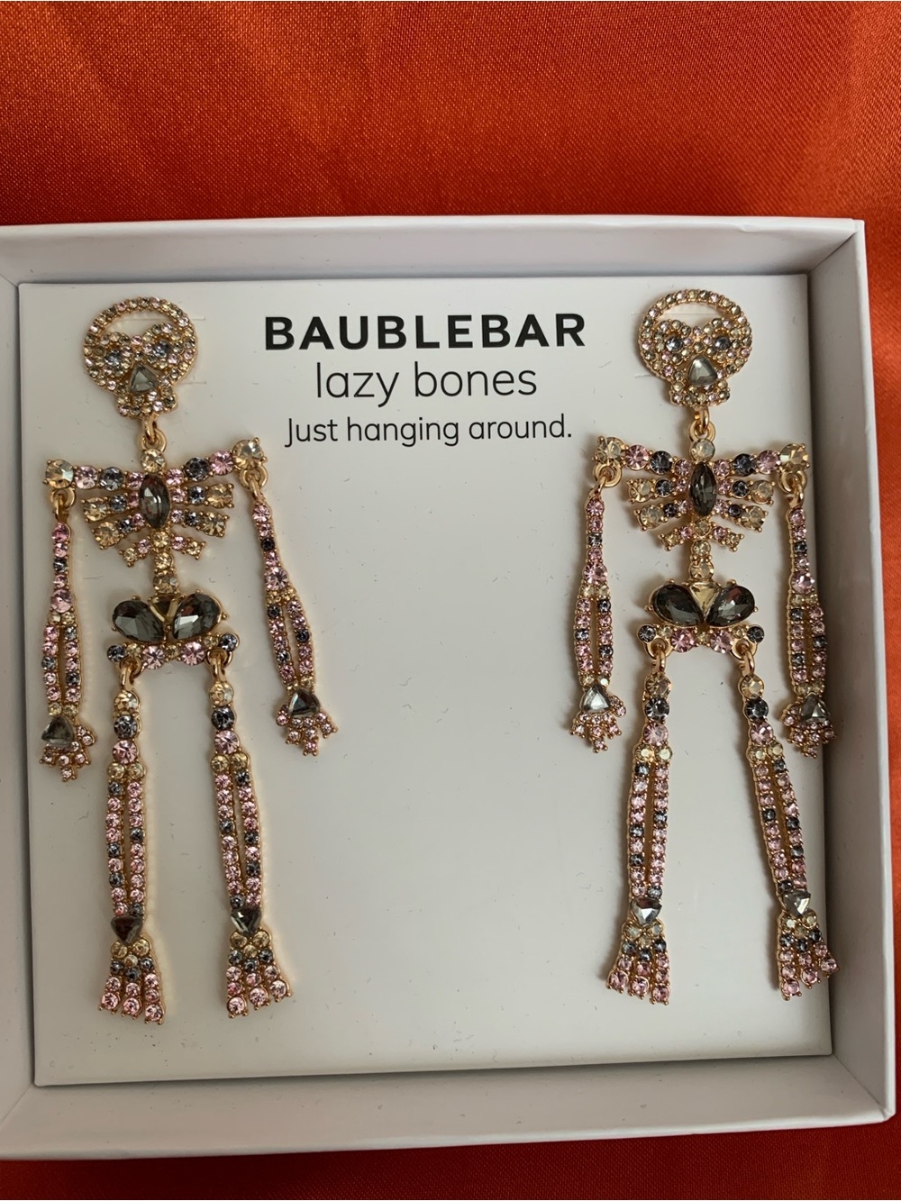 BaubleBar Gold-Tone Pink and Smoky Crystal 'Lazy Bones' Skeleton Drop Earrings